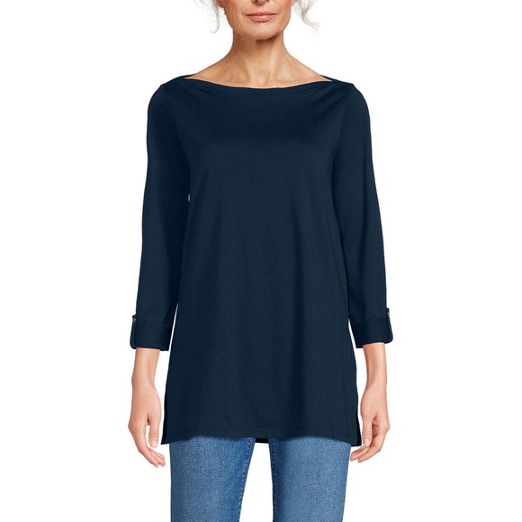 NWT. Lands' End Supima Cotton Boat Neck Long Rolltab Sleeve Tunic. 6/8. - Picture 1 of 11